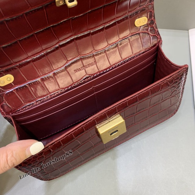 Balenciaga專櫃爆款小號鱷魚棗紅肩背包 巴黎世家新款Gossip bag斜挎包 fyj1294